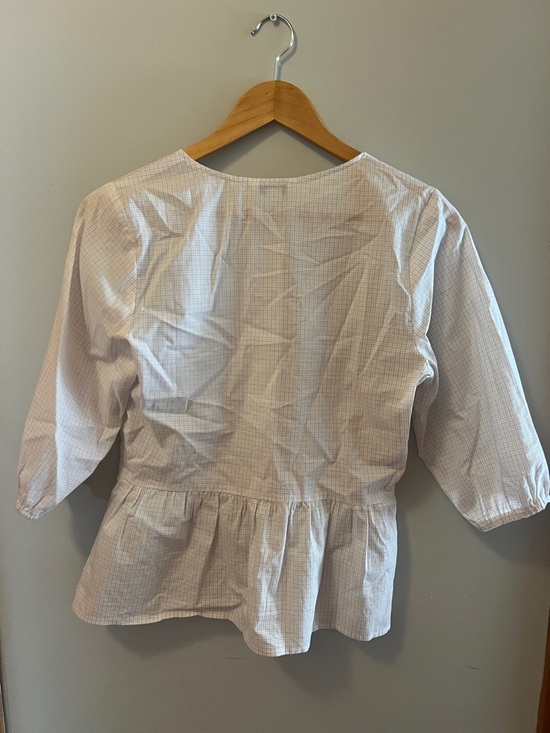 RW&CO. Light Blue and White Tie-Front Peplum Blouse - Picture 2 of 2